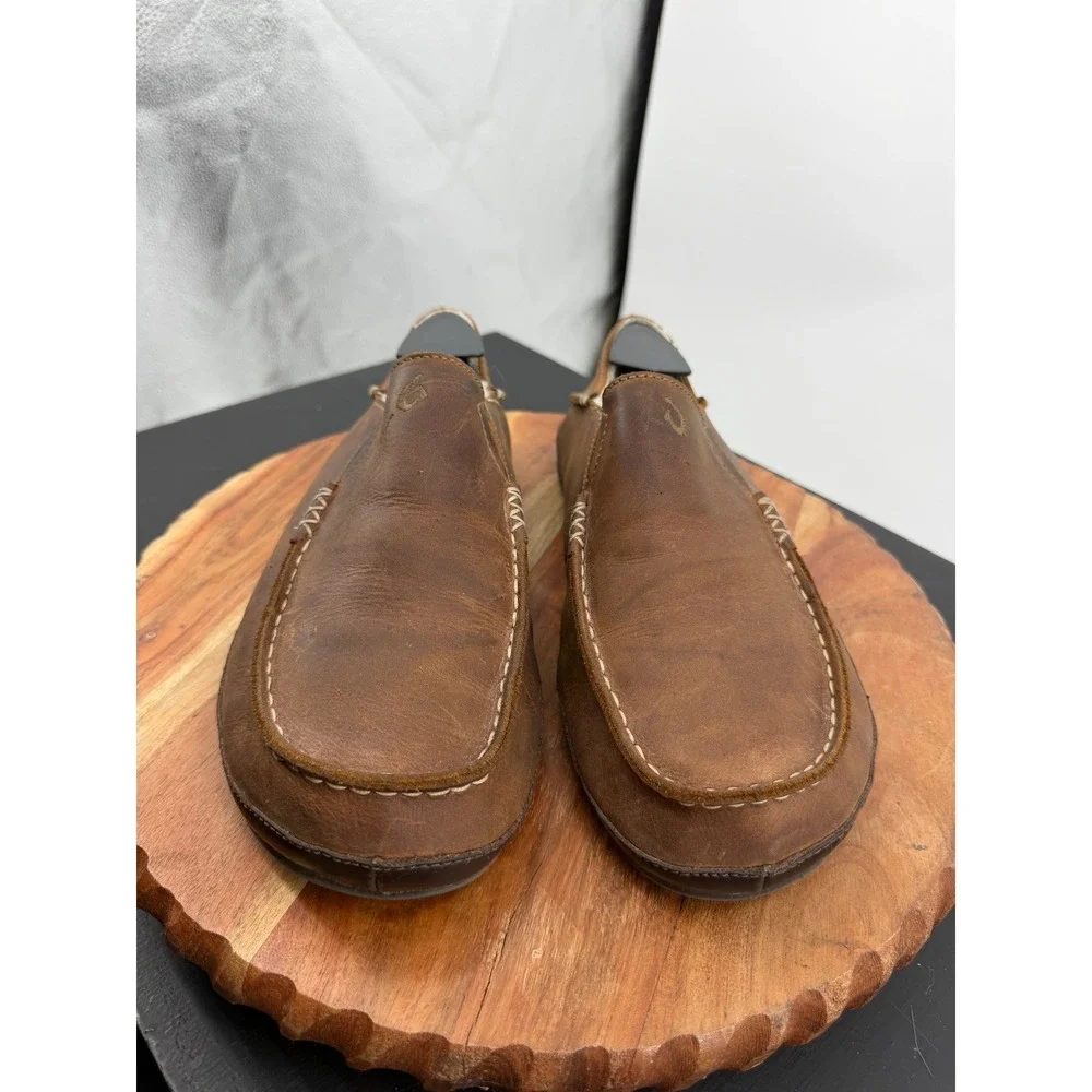 OluKai Moloa Slipper Loafer Mens Size 8 Brown Leather Shearling Lined 10252-3363